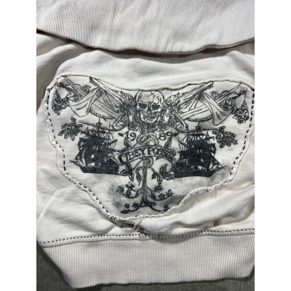 Vintage Y2K Obey Skull Cropped Jacket Women Medium Cream - Picture 2 of 7